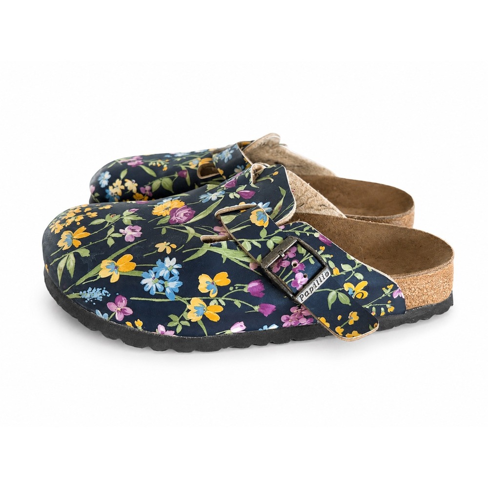 Birkenstock Papillio Boston Clogs Navy Blue Floral Wildflower Mules EU 38 US 7
